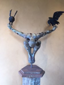 Umbral.  At first glance it looks like a skull but it is a diver.  Umbral means threshold which the Coles were at when they started the winery and found this piece in So Cal.